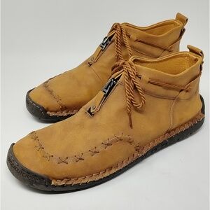 Gorpcore Minimalist Mens Leather Zip Moccasin Boots Size 14 EU 48 Rubber Sole